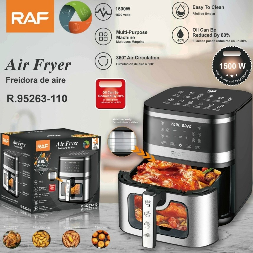 RAF EU US Household Air Large Capacity Electronic Touch Screen Oil-Free Fries Electric Fryer 8L_voghion.com