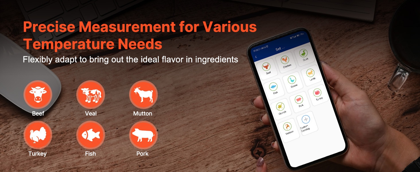 Termometro da cucina per barbecue, nuovo, wireless Bluetooth, IP68, impermeabile, resistente alle alte temperature, per grigliare carne, in ceramica._voghion.com