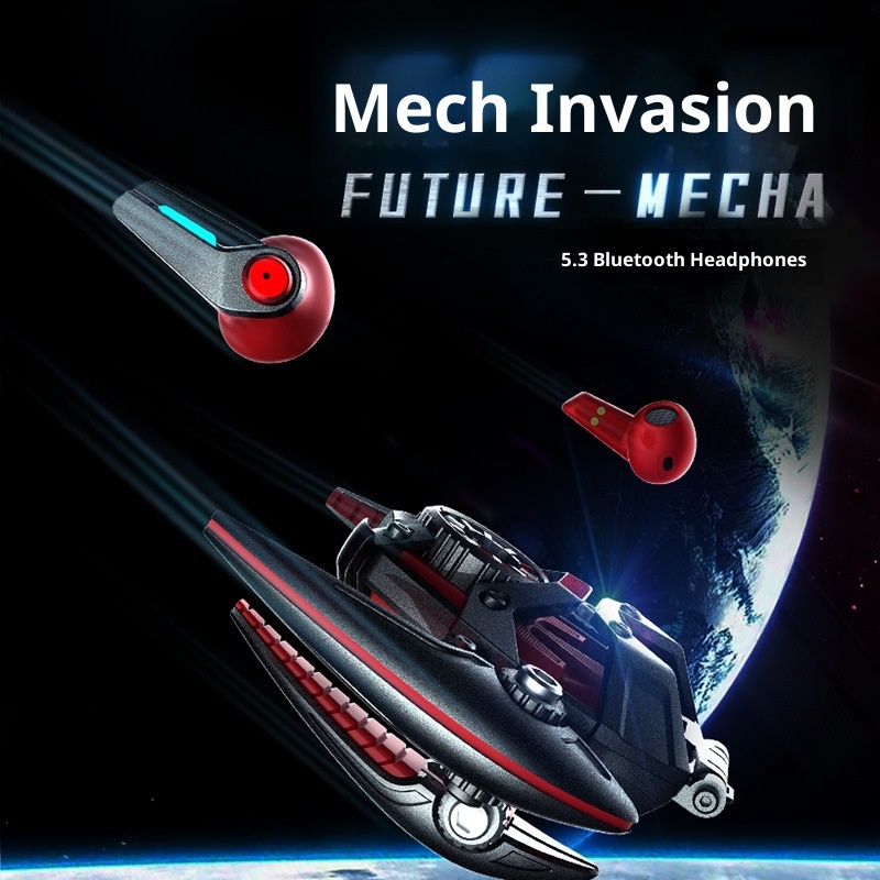 Cooles und trendiges Bluetooth-Headset im Mecha-Stil mit Metallgehäuse, Schreibtischaccessoire, das Individualität unterstreicht,_voghion.com