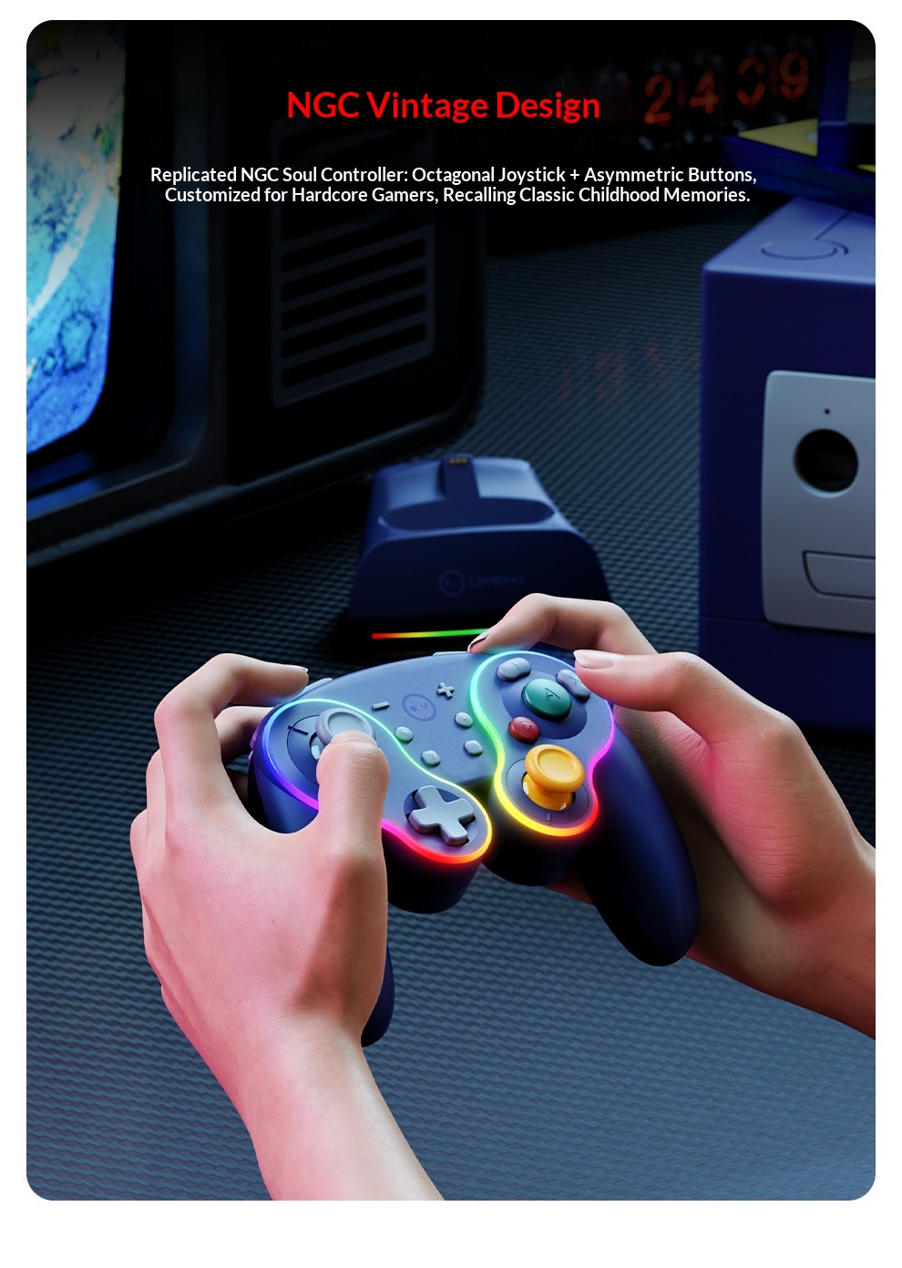 Manette de jeu rétro NGC pour Switch, modèle privé best-seller international, compatible Android et PC, avec effet Hall_voghion.com