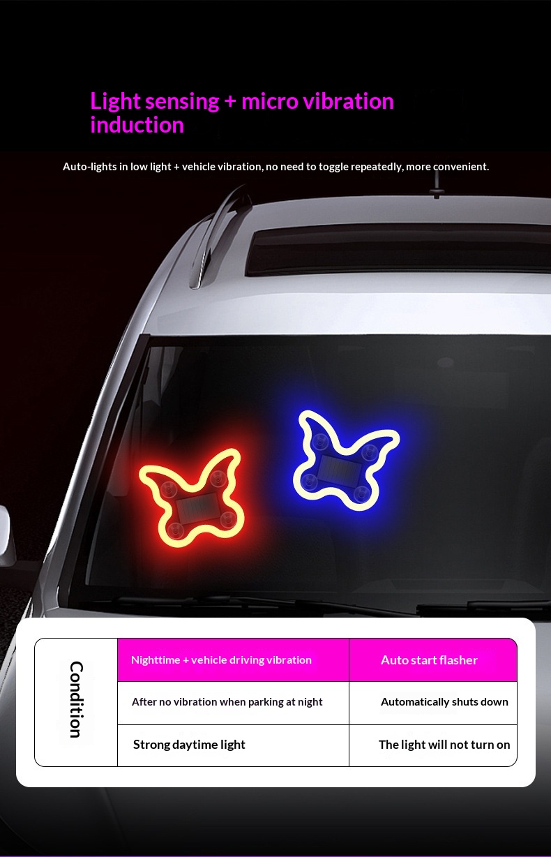 Cross-border Heart Gesture LED Decorative Bottle-shaped Car Window Atmosphere Light, Butterfly Sensor, Solar-powered_voghion.com