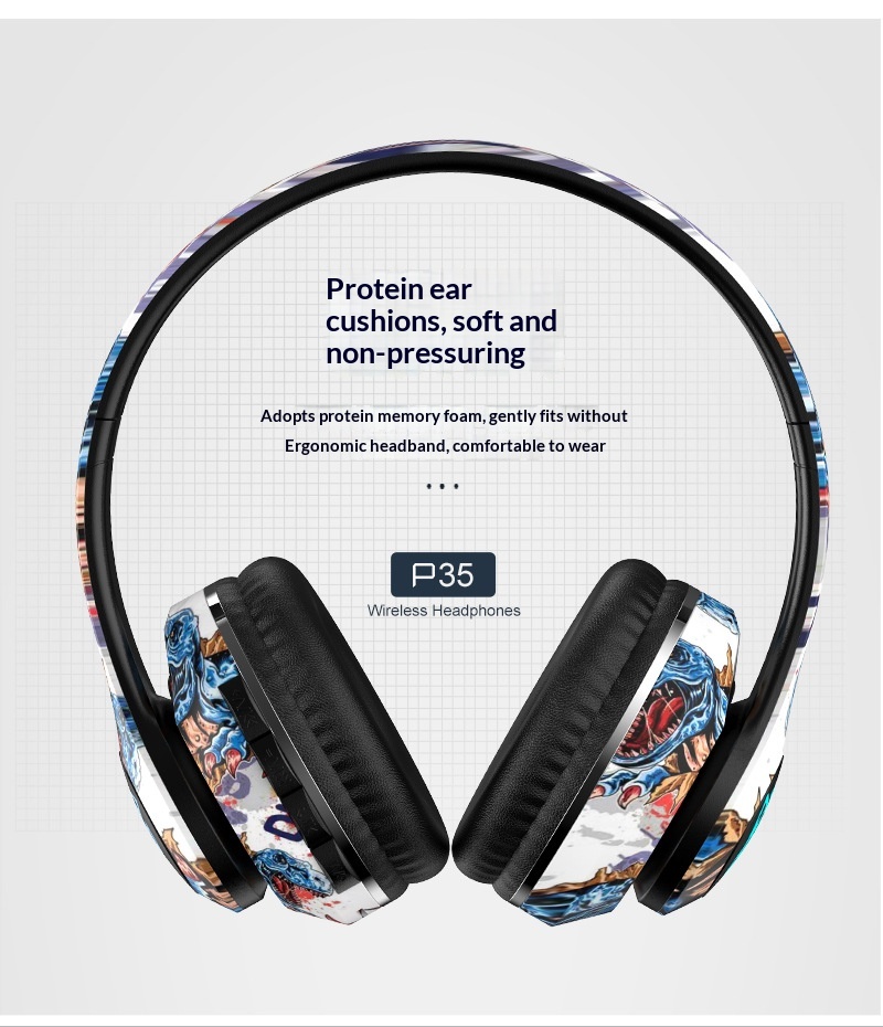 Modello privato transfrontaliero P35 Tendenza nazionale Graffiti Cuffie wireless Auricolari Bluetooth Supporto personalizzazione_voghion.com