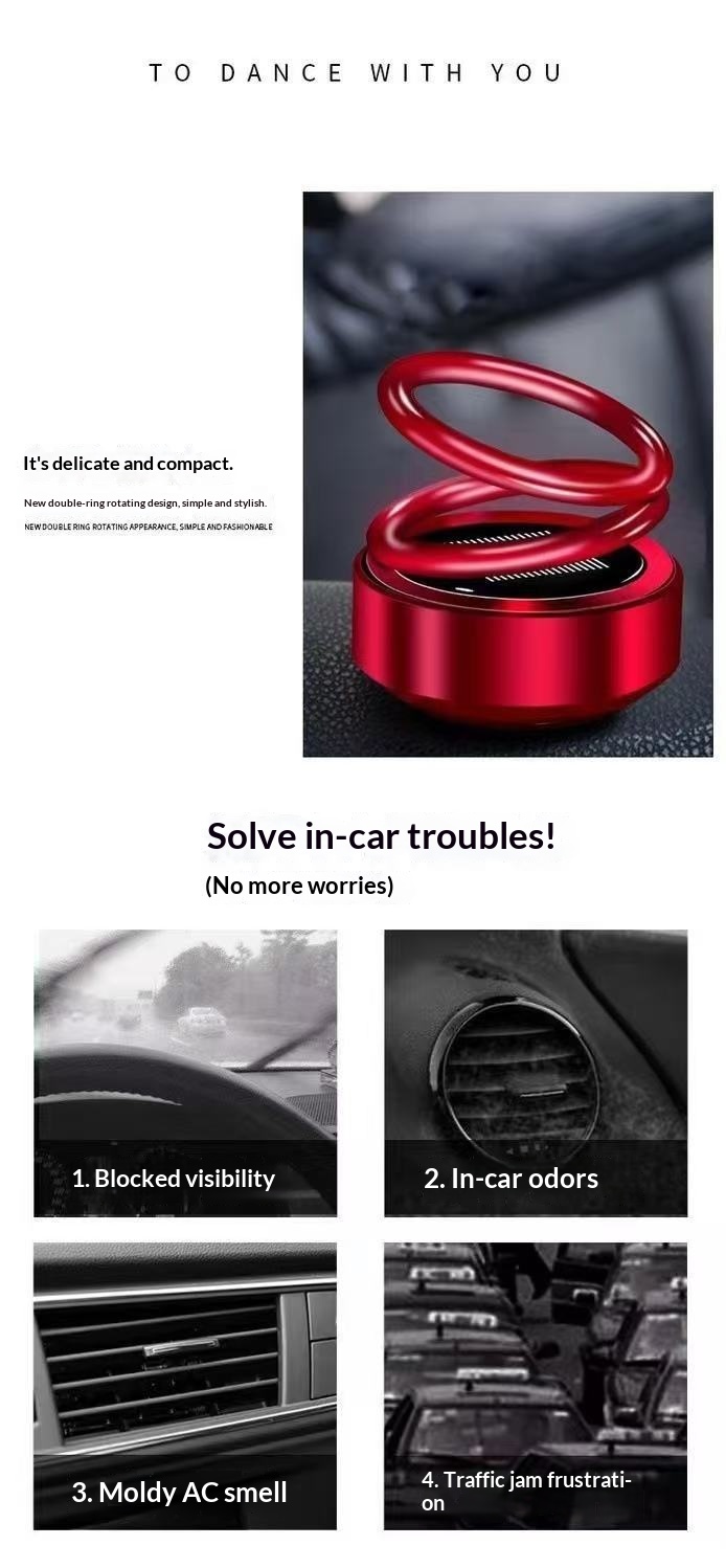 Cross-Border Aromatherapy Decoration Solar-Powered Rotating Ornament Double Ring Floating Creative Car Interior_voghion.com