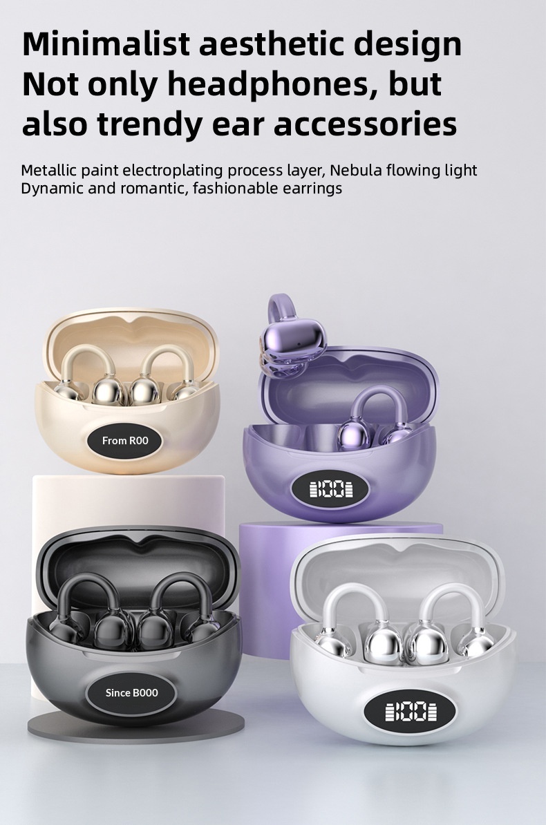 Wireless Bluetooth Ear Clip Headphones With Noise Cancellation_voghion.com