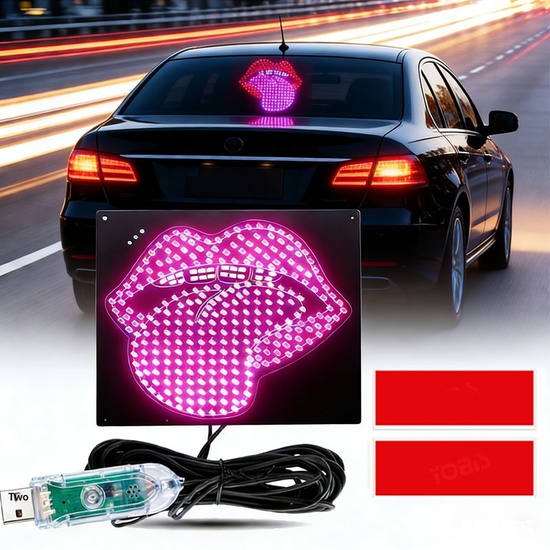 Lip-shaped Car LED Display Decorative Red Lip Personalized Modification Ambient Warning Light, Cross-border Hot Seller_voghion.com