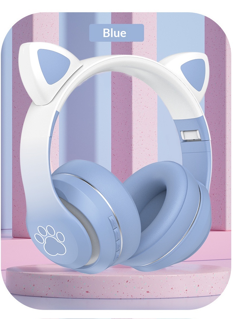 Draadloze bluetooth kattenoren koptelefoon met lichtgevend verloop_voghion.com
