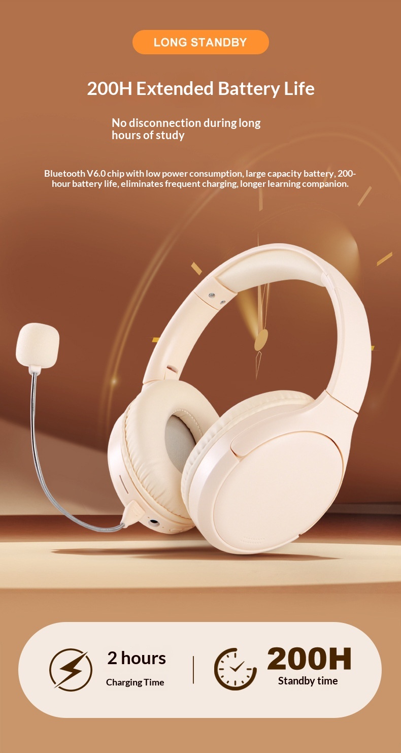 Student Ear Return Headphones Study Aid Long Battery Life Wireless Recitation Learning Headset Bluetooth 6.0_voghion.com