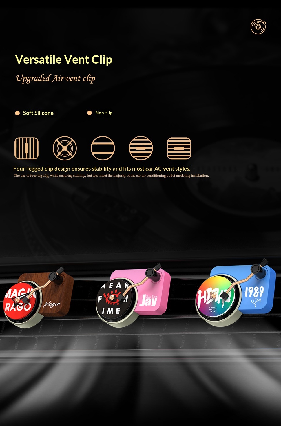 Air Vent Record Player Taylor Interior Light Fragrance Deodorizer High-end Car Decoration_voghion.com