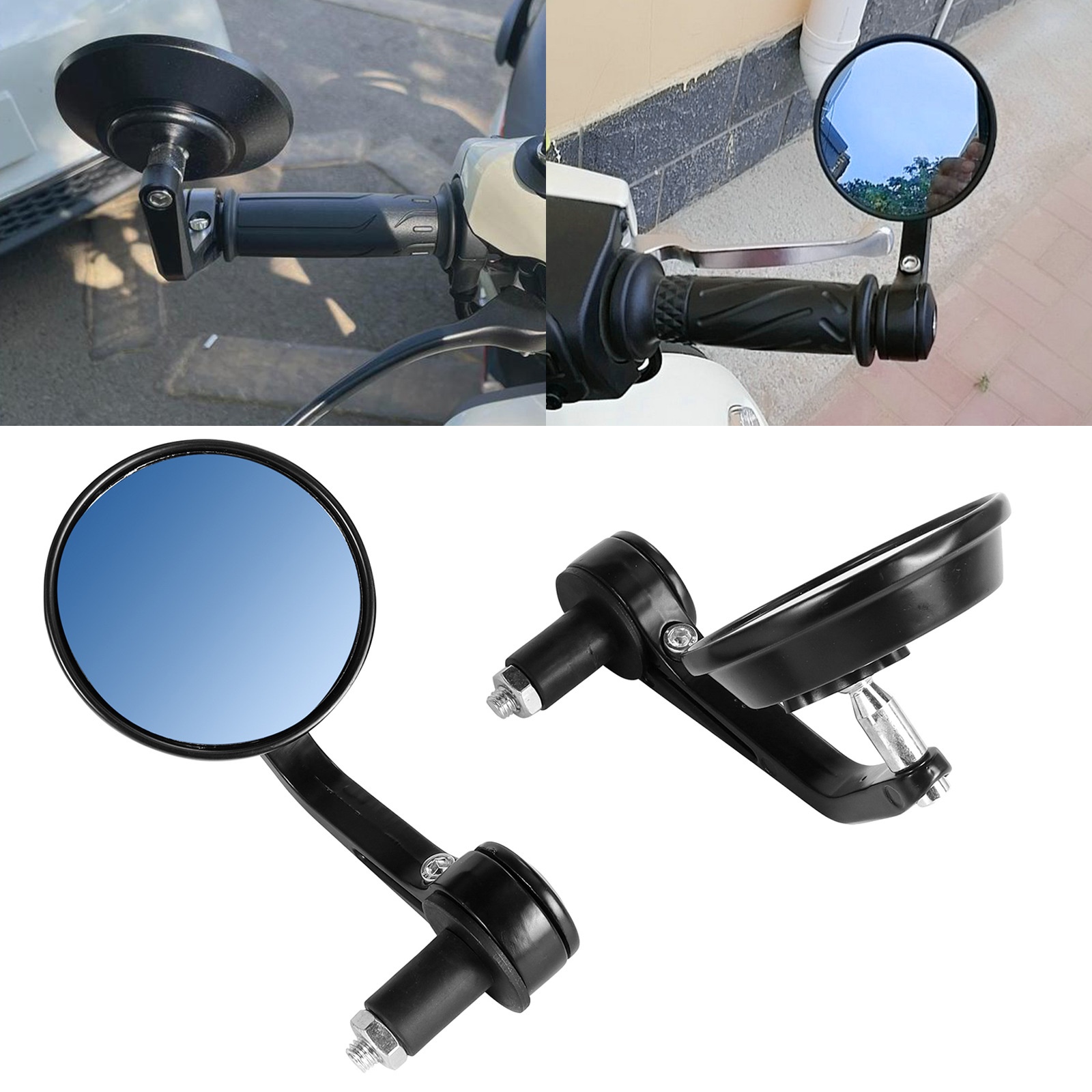 Specchietto retrovisore blu riflettente e girevole per manubrio pieghevole di moto e veicoli elettrici._voghion.com