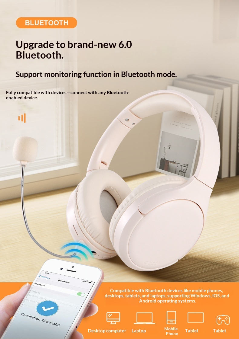 Student Ear Return Headphones Study Aid Long Battery Life Wireless Recitation Learning Headset Bluetooth 6.0_voghion.com