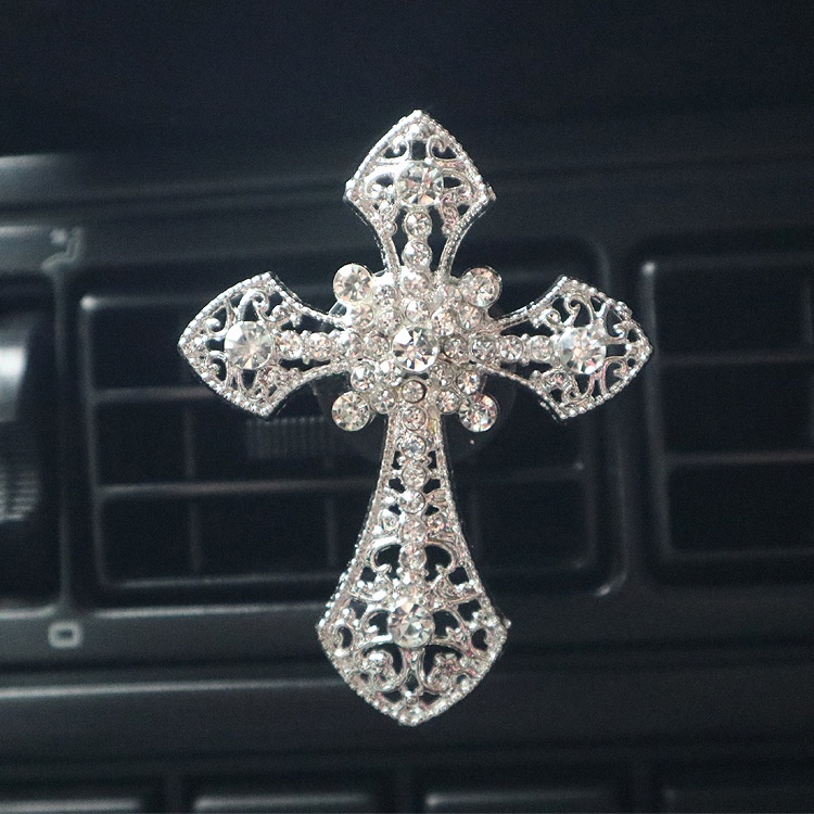 Clip profumatore per auto design croce con strass per bocchette_voghion.com