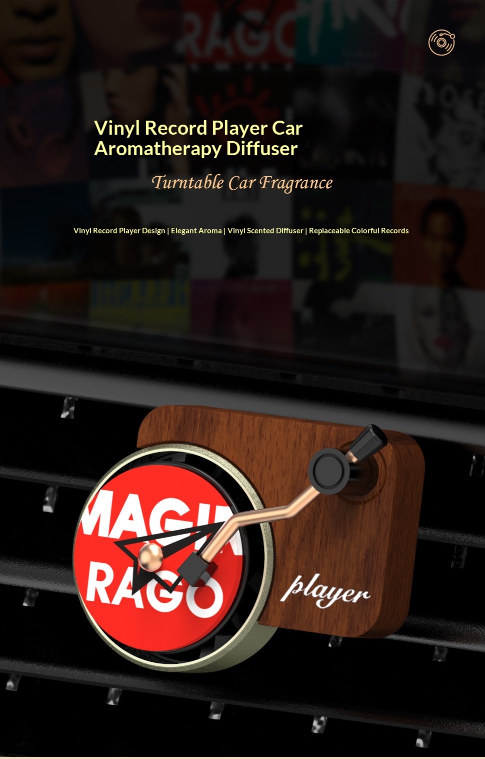Air Vent Record Player Taylor Interior Light Fragrance Deodorizer High-end Car Decoration_voghion.com