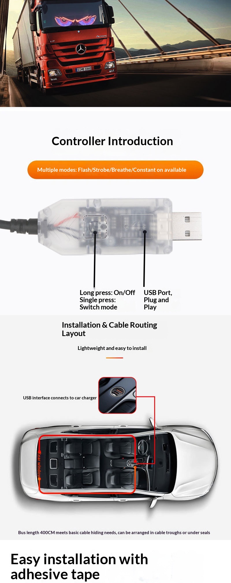 Cross-Border USB Dynamic Demon Eye Sticker LED Display Truck Car Front And Rear Windshield Light_voghion.com