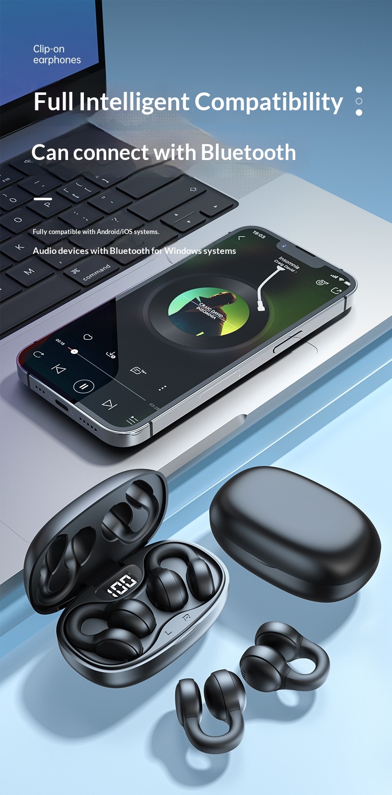 True Wireless Clip-on Bluetooth Headphones Noise Cancelling X58_voghion.com
