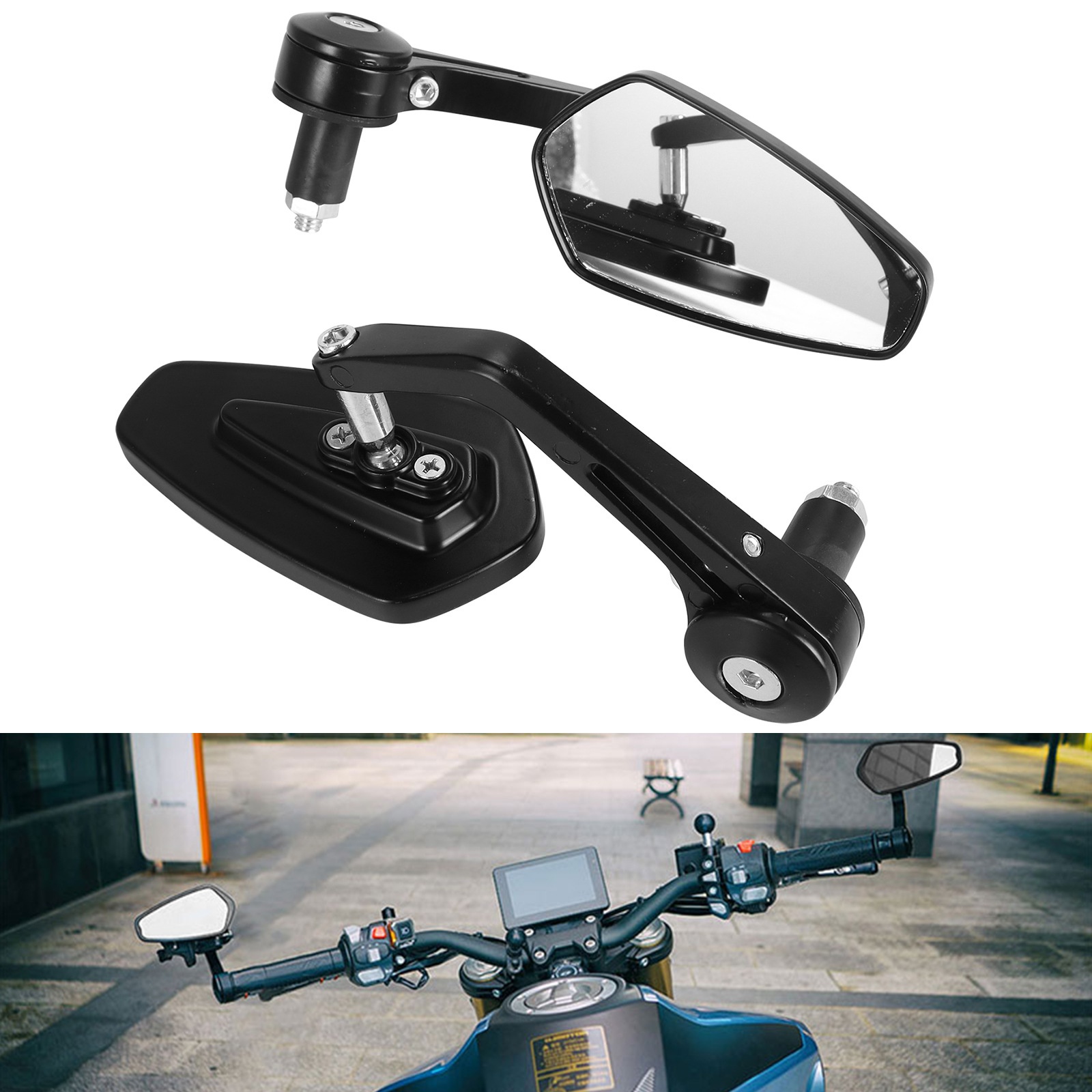 Specchietto retrovisore blu riflettente e girevole per manubrio pieghevole di moto e veicoli elettrici._voghion.com