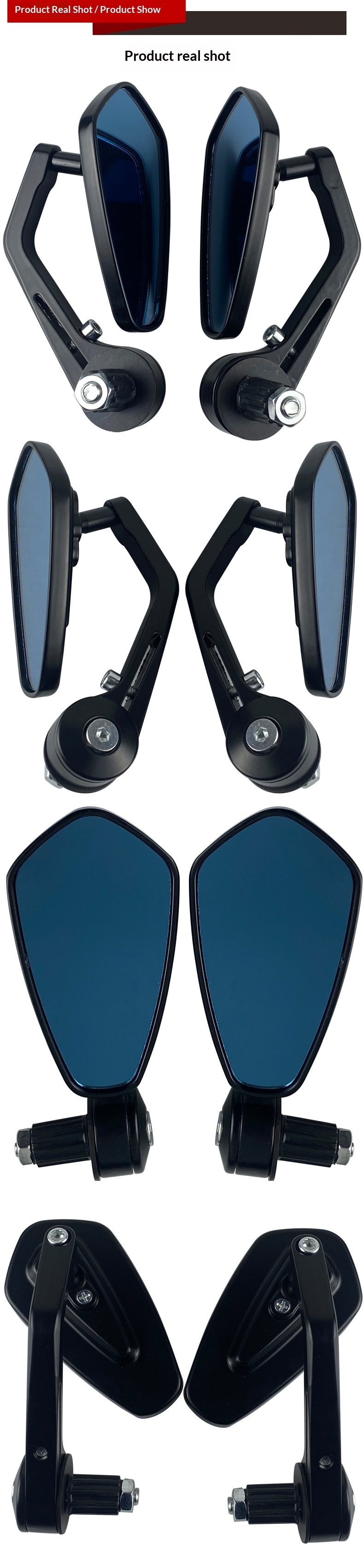 Motorcycle Electric Vehicle Folding Handlebar End Cap Reflective Rearview Rotatable Blue Mirror_voghion.com