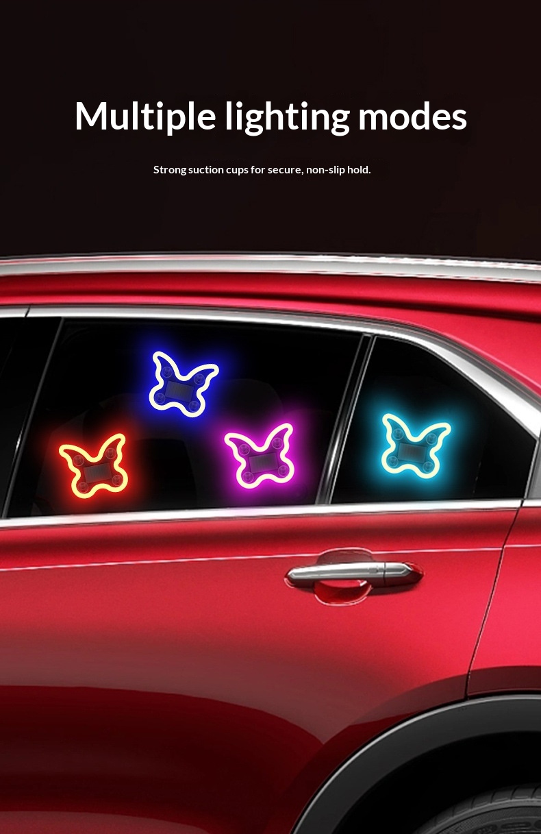 Cross-border Heart Gesture LED Decorative Bottle-shaped Car Window Atmosphere Light, Butterfly Sensor, Solar-powered_voghion.com