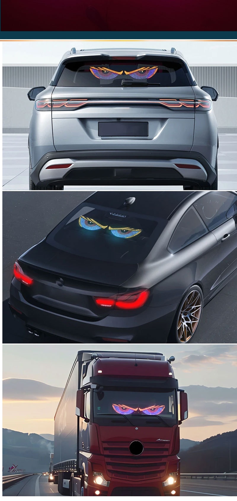 Cross-Border USB Dynamic Demon Eye Sticker LED Display Truck Car Front And Rear Windshield Light_voghion.com