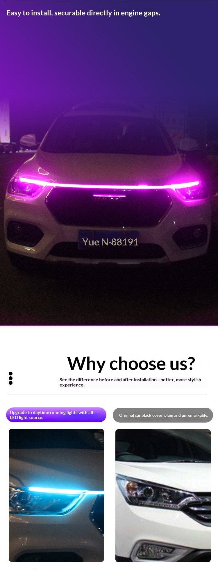 Cross-Border Products Headlight LED Daytime Running Car Modification Decoration Universal Soft Atmosphere Through Light_voghion.com