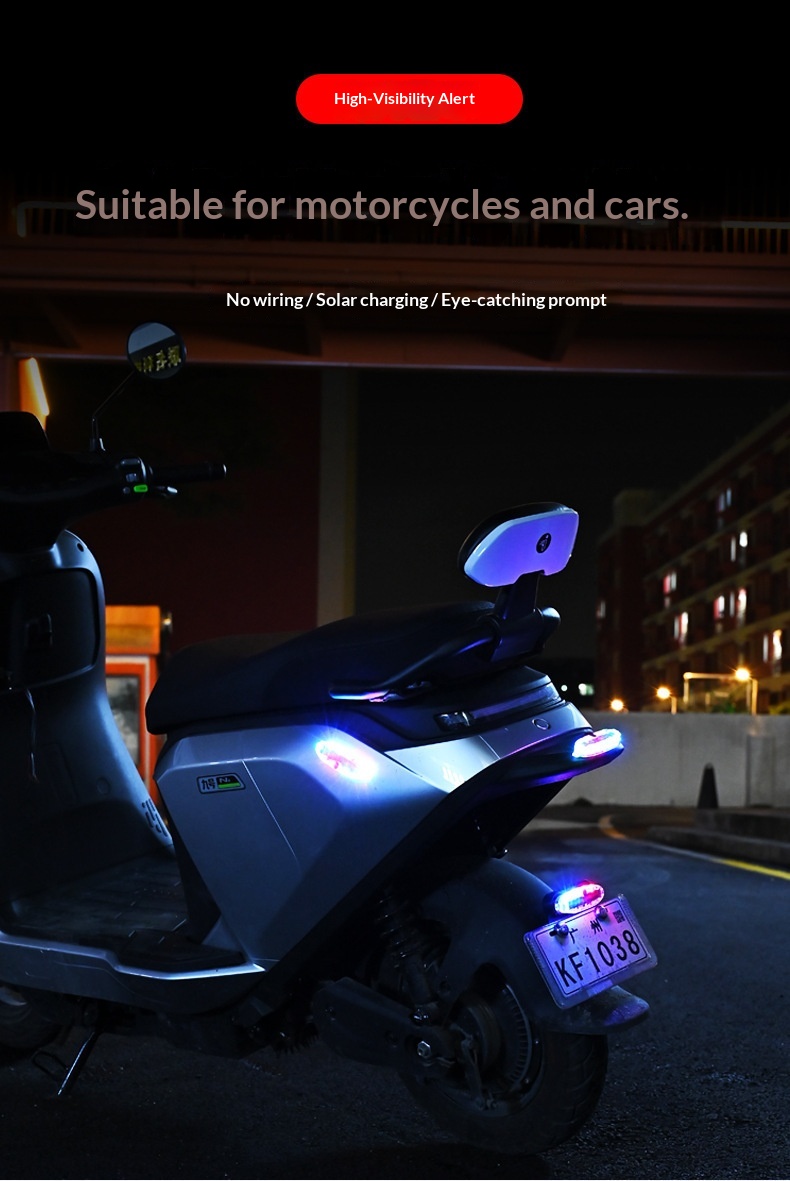 Solar Led Warning Light For Motorcycle Bicycle And Car Anti-collision_voghion.com