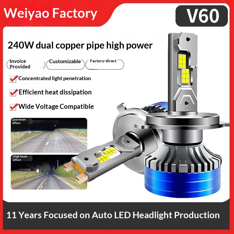 Wholesale 120W High Power Car LED Headlight H4 Dual Copper Tube H7 Laser V60 Front Light Bulb Modification Cross-Border_voghion.com