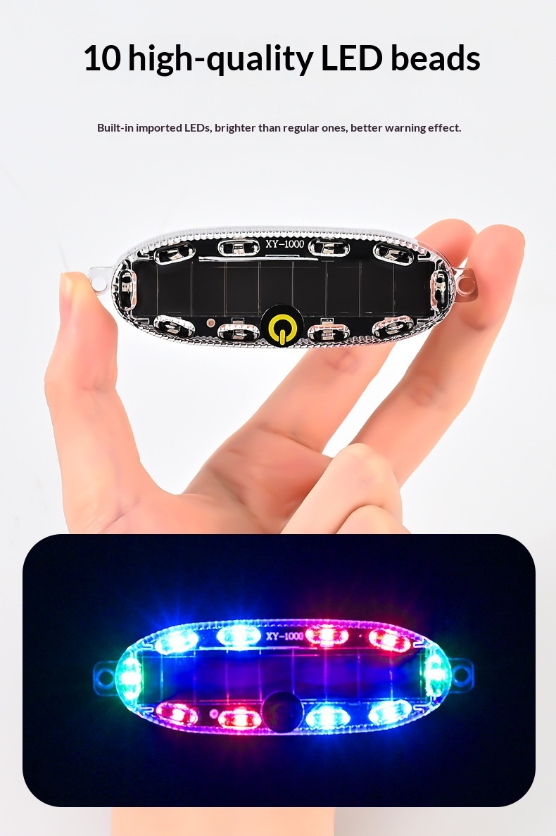 Solar Led Warning Light For Motorcycle Bicycle And Car Anti-collision_voghion.com
