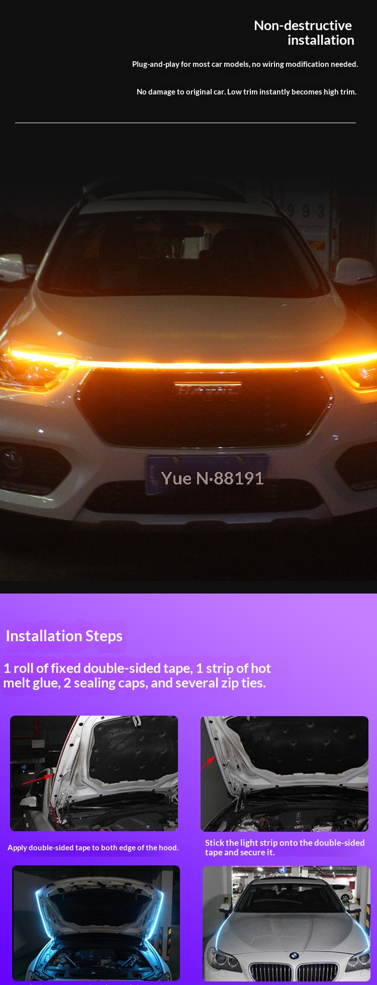 Cross-Border Products Headlight LED Daytime Running Car Modification Decoration Universal Soft Atmosphere Through Light_voghion.com