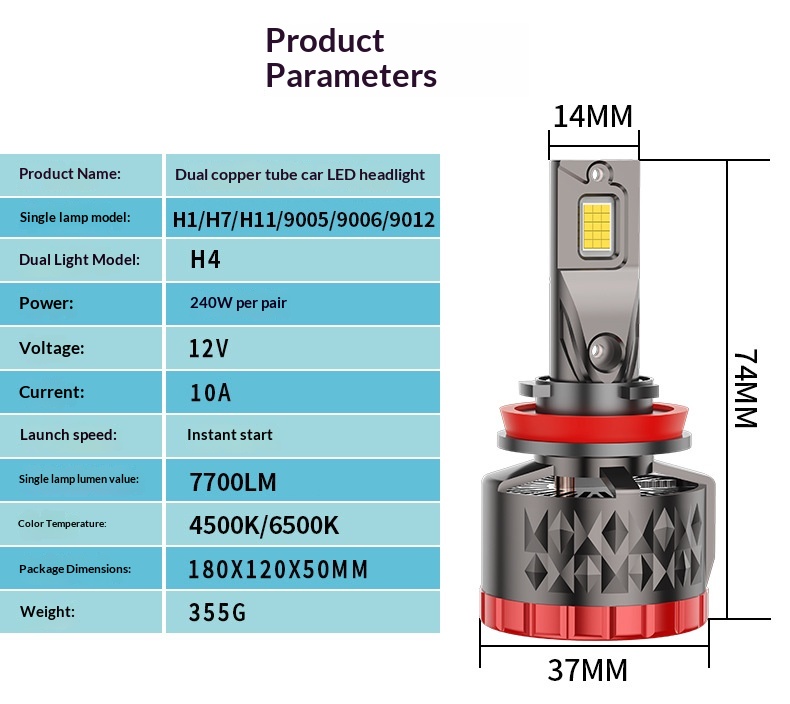 240W High Power Integrated H11 LED Light H7 Low Beam H4 Bulb Car Headlight_voghion.com