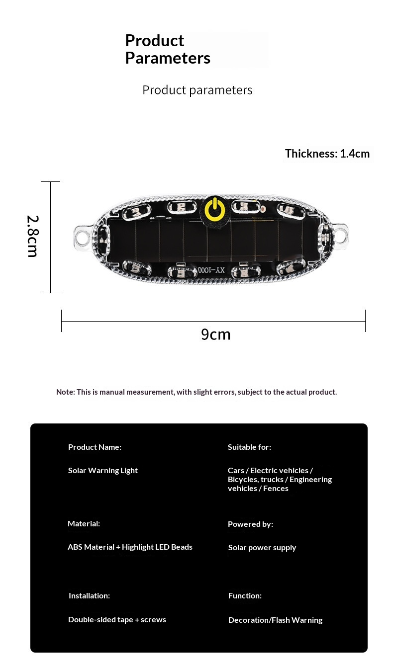 Solar Led Warning Light For Motorcycle Bicycle And Car Anti-collision_voghion.com