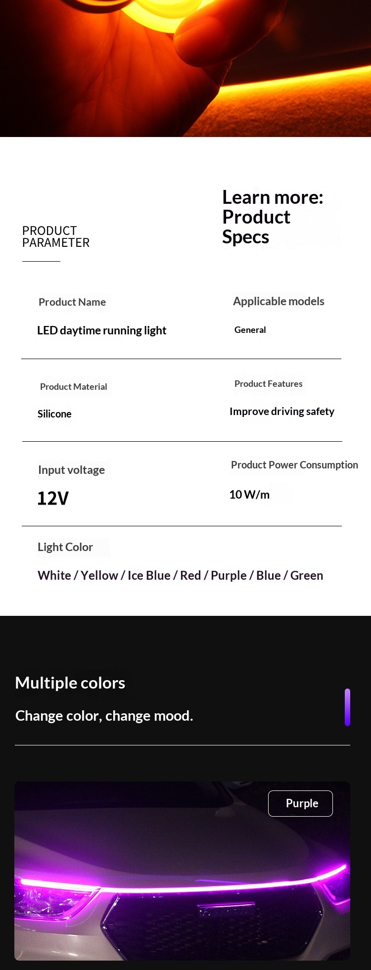 Cross-Border Products Headlight LED Daytime Running Car Modification Decoration Universal Soft Atmosphere Through Light_voghion.com