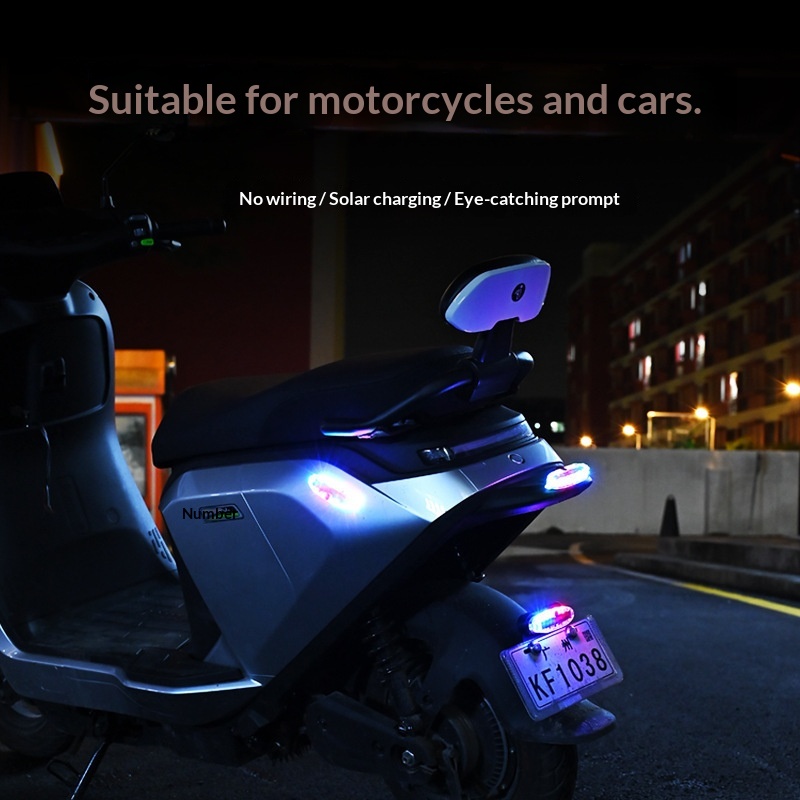 New Solar LED Warning Rear Red Blue Flashing Light For Motorcycle Bicycle Car Anti-Collision No Wiring Needed_voghion.com