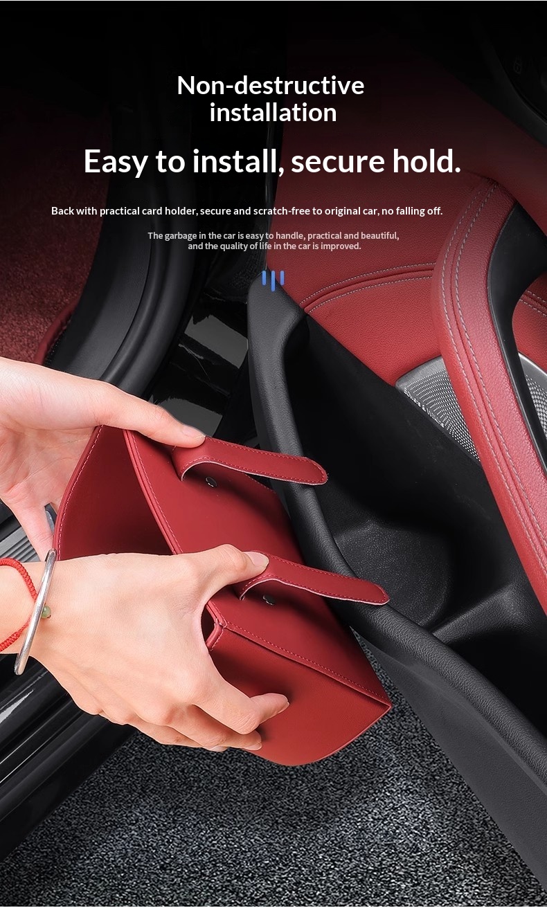 Cestino universale in pelle da appendere all'interno dell'auto, multifunzionale, per riporre oggetti e organizzare le portiere anteriori e posteriori._voghion.com