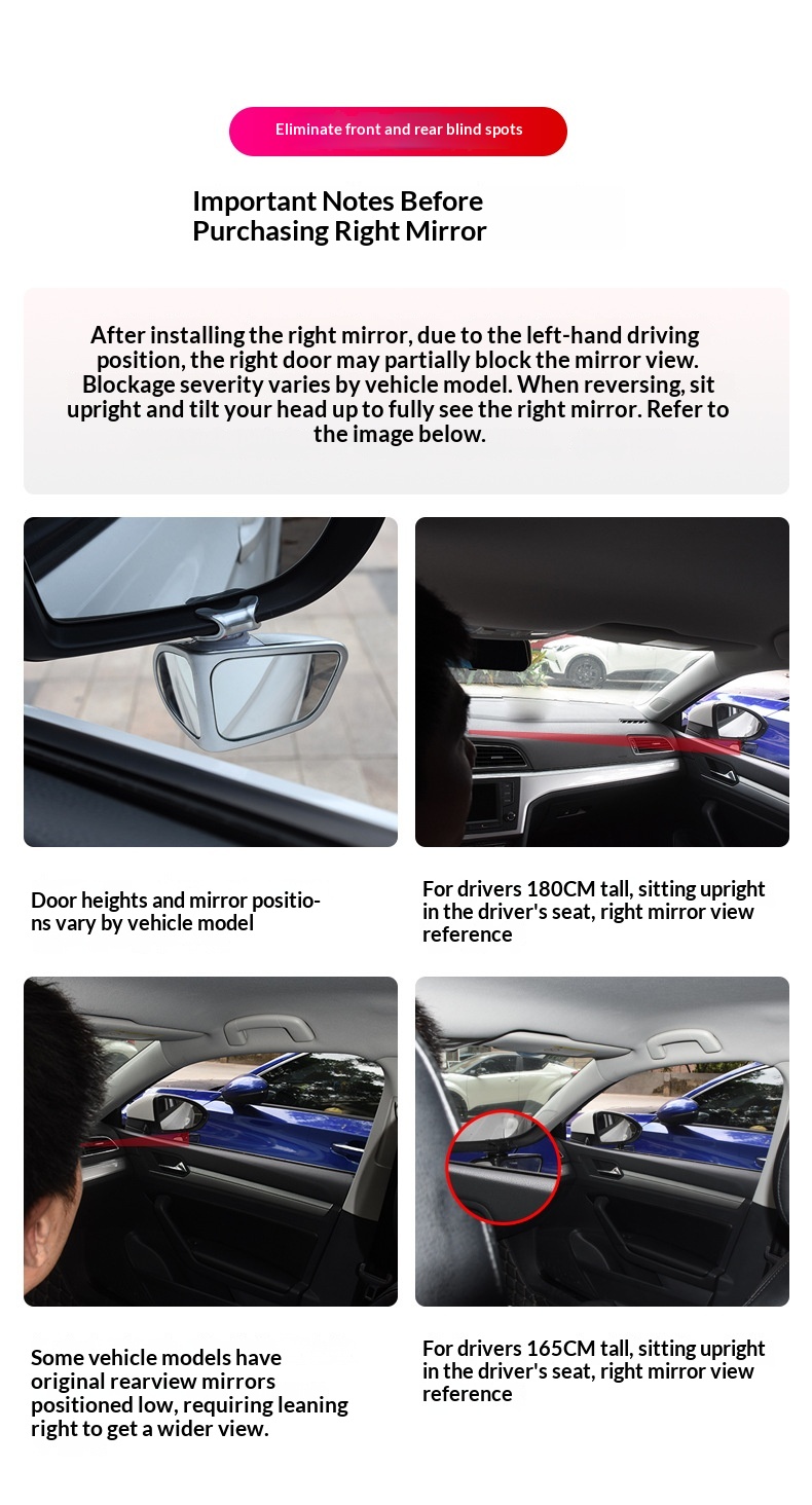 Specchietto retrovisore ausiliario per auto, piccolo, rotondo, riflettente a 360°, con doppio specchio anteriore per l'individuazione dell'angolo cieco._voghion.com