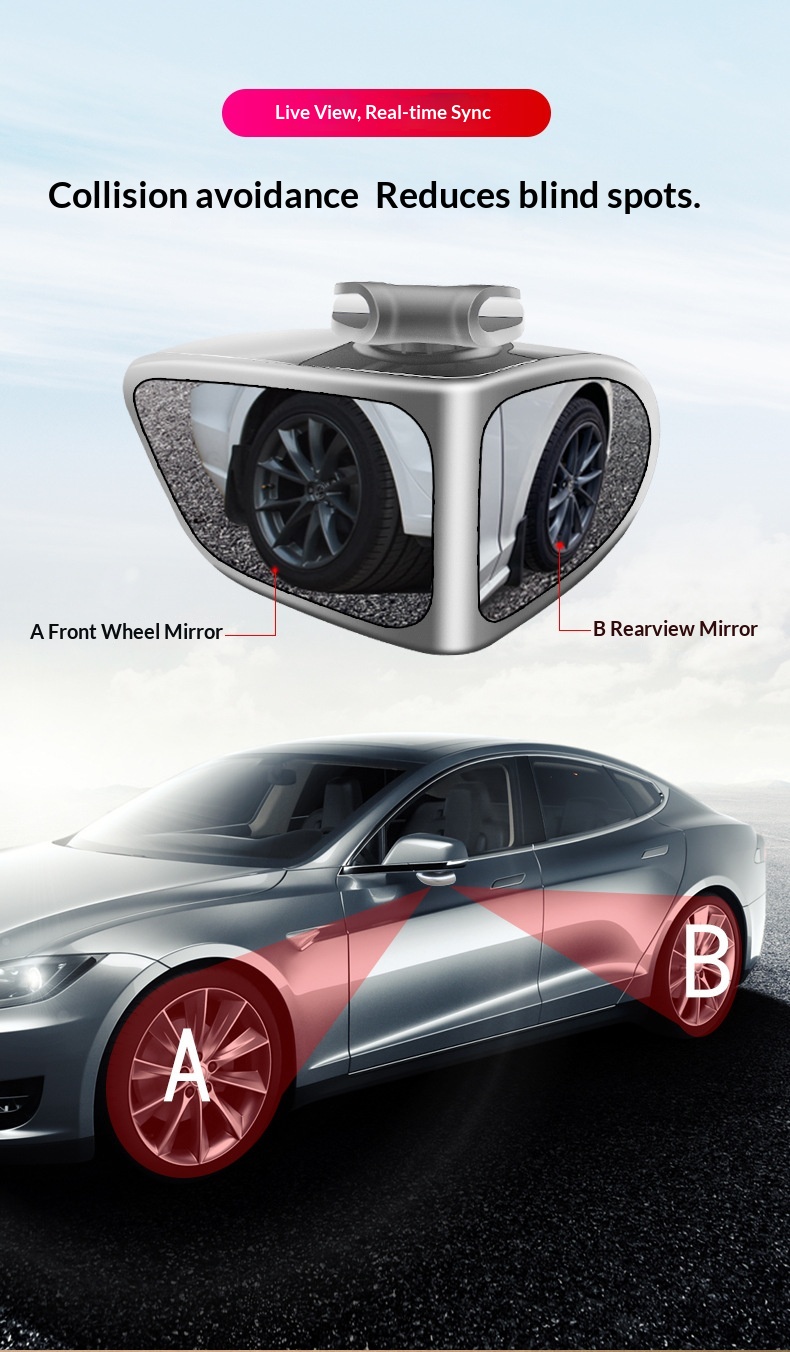 Specchietto retrovisore ausiliario per auto, piccolo, rotondo, riflettente a 360°, con doppio specchio anteriore per l'individuazione dell'angolo cieco._voghion.com