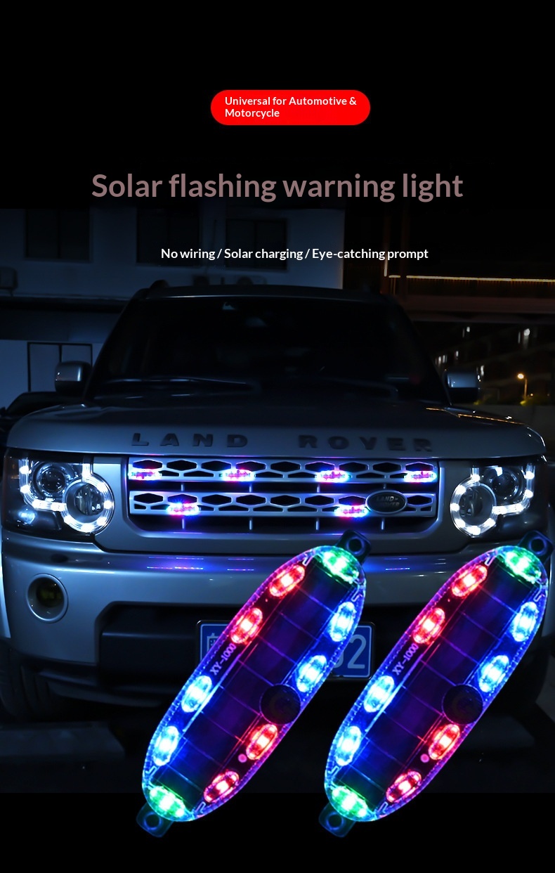 Solar Led Warning Light For Motorcycle Bicycle And Car Anti-collision_voghion.com