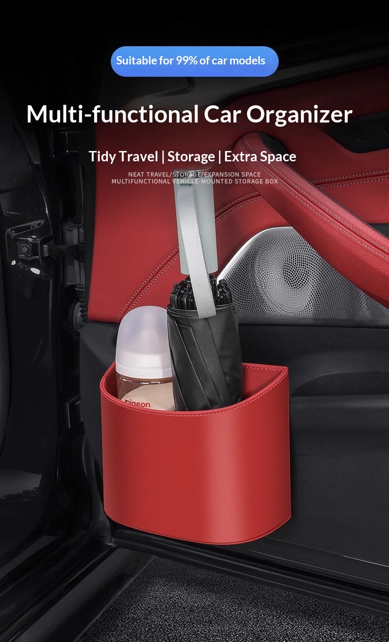 Cestino universale in pelle da appendere all'interno dell'auto, multifunzionale, per riporre oggetti e organizzare le portiere anteriori e posteriori._voghion.com