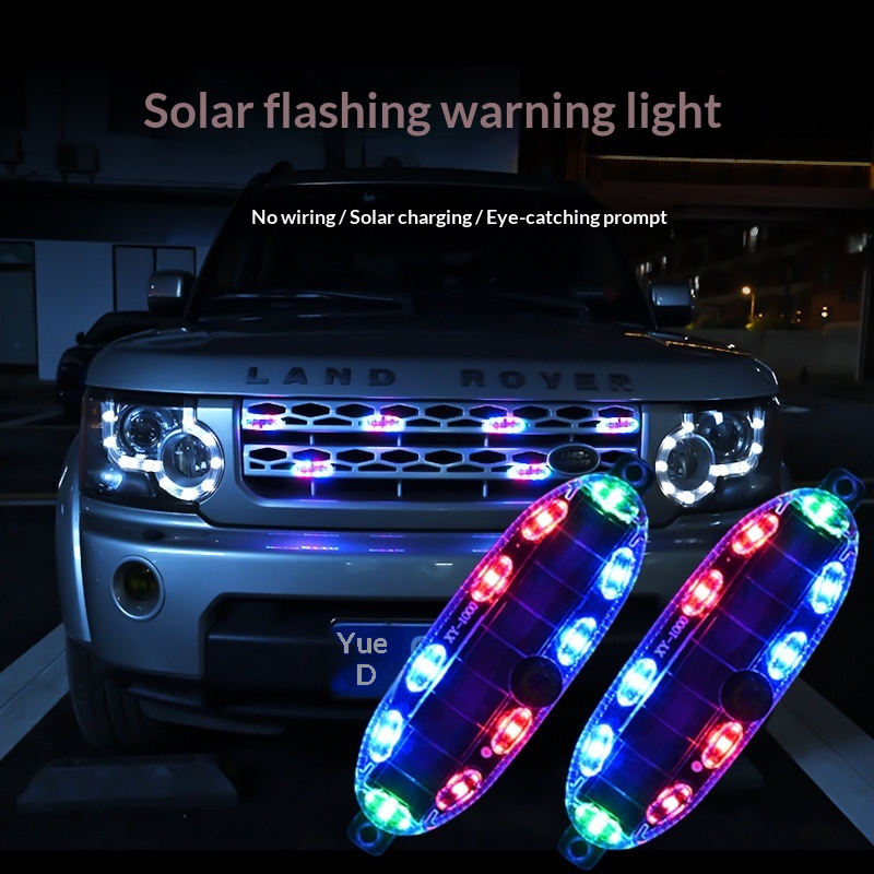 New Solar LED Warning Rear Red Blue Flashing Light For Motorcycle Bicycle Car Anti-Collision No Wiring Needed_voghion.com