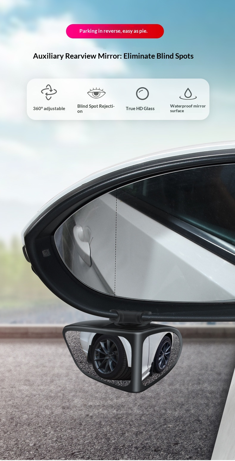 Specchietto retrovisore ausiliario per auto, piccolo, rotondo, riflettente a 360°, con doppio specchio anteriore per l'individuazione dell'angolo cieco._voghion.com
