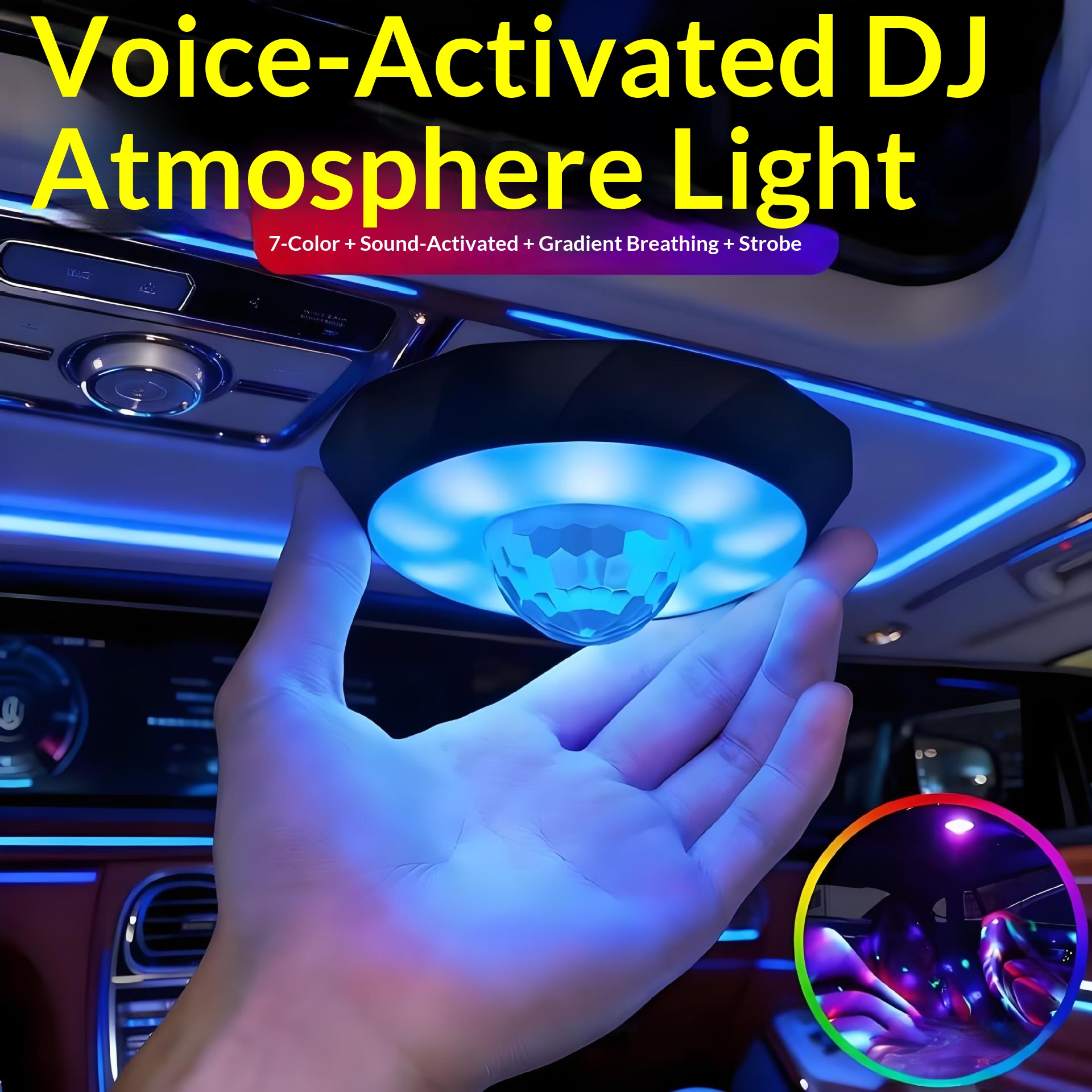 Lumière laser décorative LED universelle pour voiture, avec contrôle du son et ambiance colorée, idéale pour la lecture et la musique disco._voghion.com