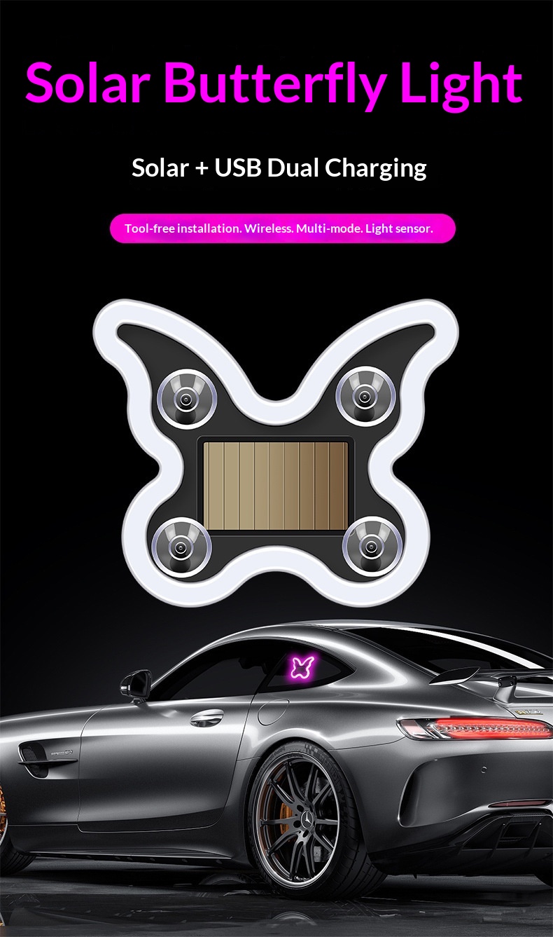 Cross-border Heart Gesture LED Decorative Bottle-shaped Car Window Atmosphere Light, Butterfly Sensor, Solar-powered_voghion.com
