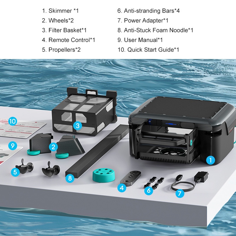 Pulitore per piscine transfrontaliero a energia solare, robot intelligente wireless completamente automatico per la pulizia delle foglie superficiali con_voghion.com