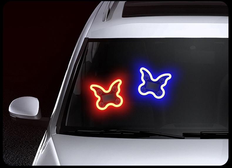 Cross-border Heart Gesture LED Decorative Bottle-shaped Car Window Atmosphere Light, Butterfly Sensor, Solar-powered_voghion.com