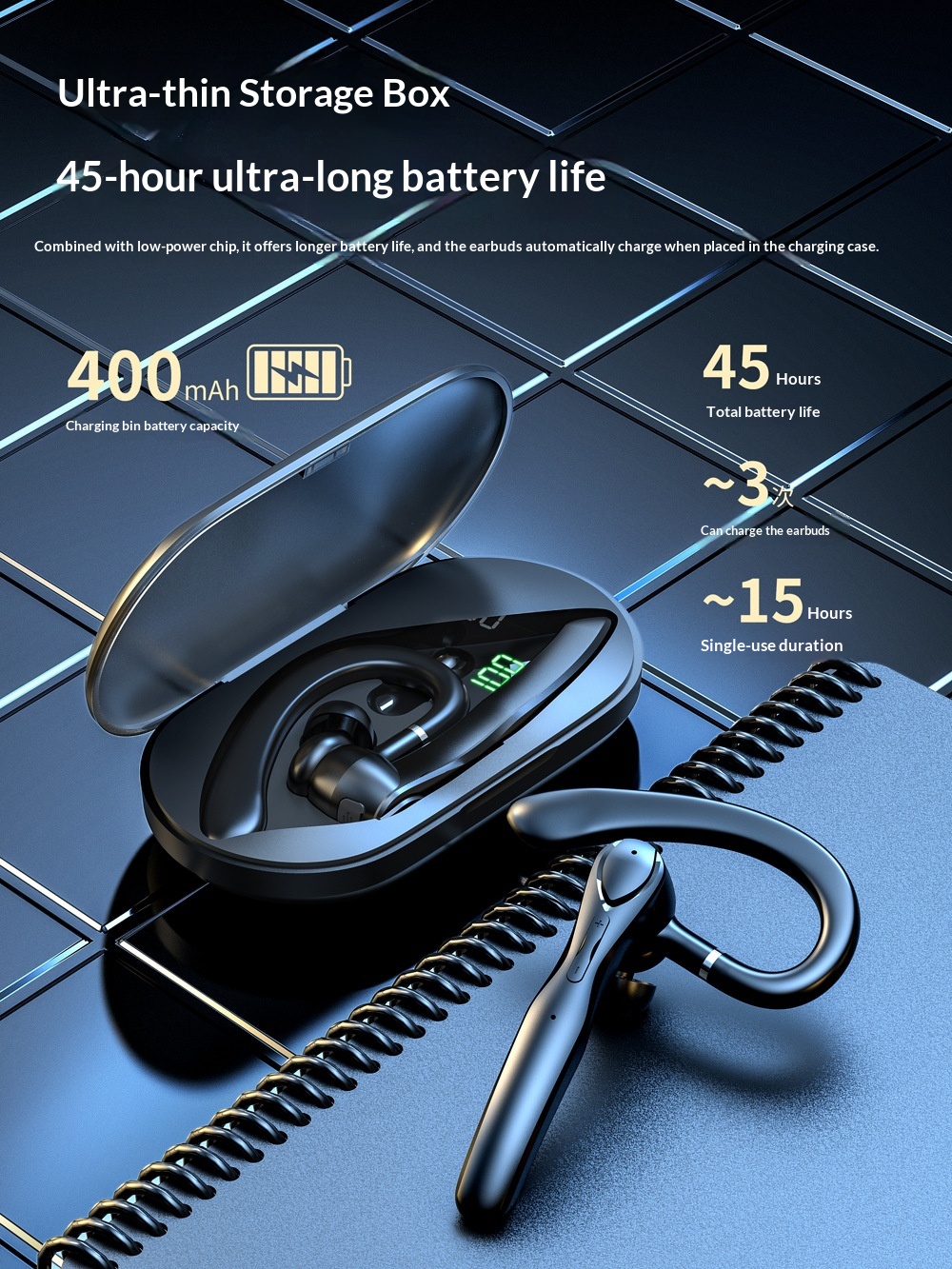 Cross-Border Private Model TWS Bluetooth Ear Hook ENC Dual Mic Noise Cancelling Call Touch Control Digital Display_voghion.com