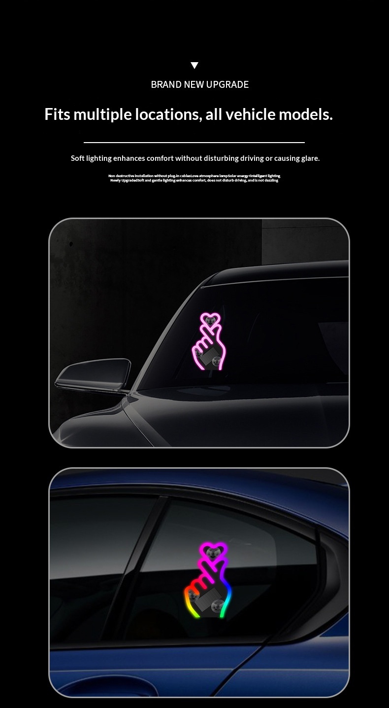 Heart Solar Decorative LED Warning Triangle Rear Window Car Fun Cute Atmosphere Light_voghion.com