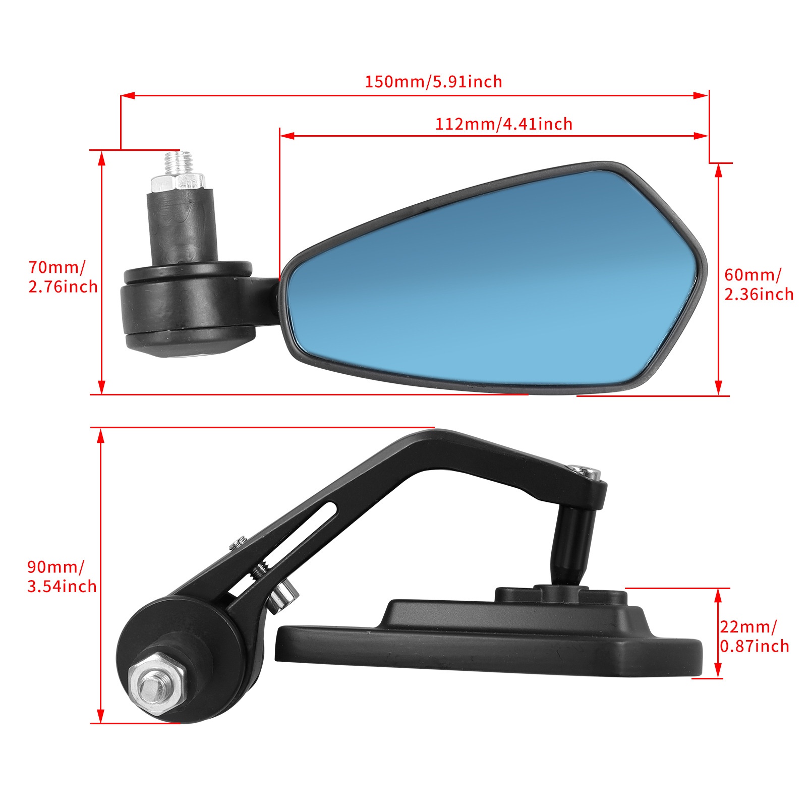 Specchietto retrovisore blu riflettente e girevole per manubrio pieghevole di moto e veicoli elettrici._voghion.com