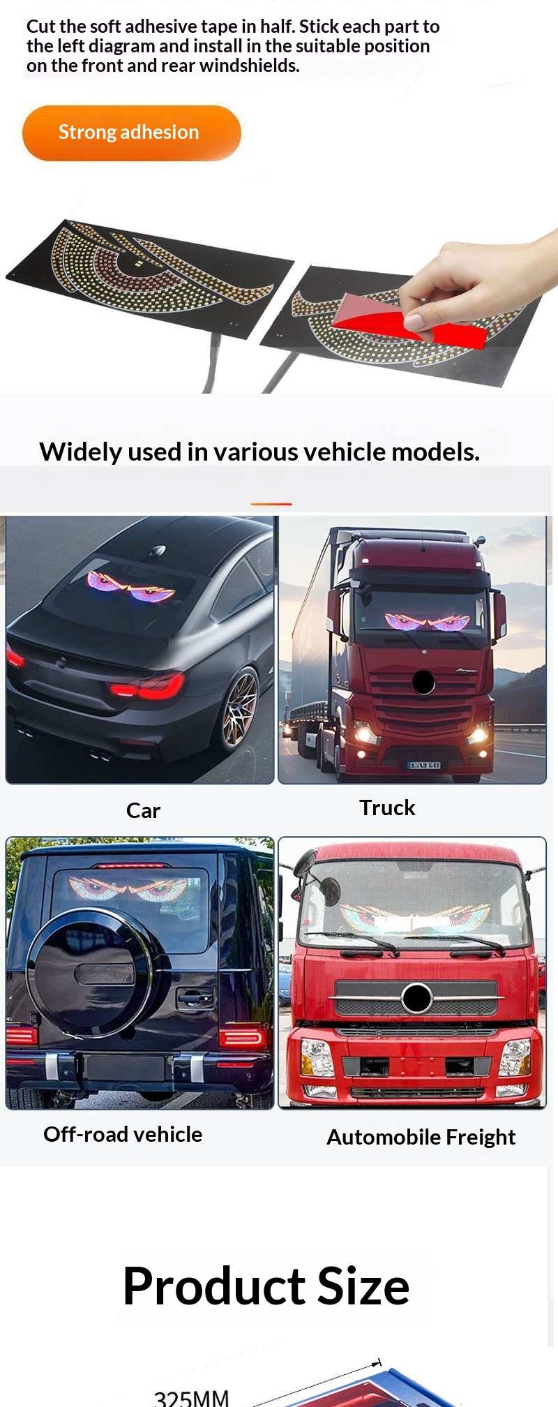 Cross-Border USB Dynamic Demon Eye Sticker LED Display Truck Car Front And Rear Windshield Light_voghion.com