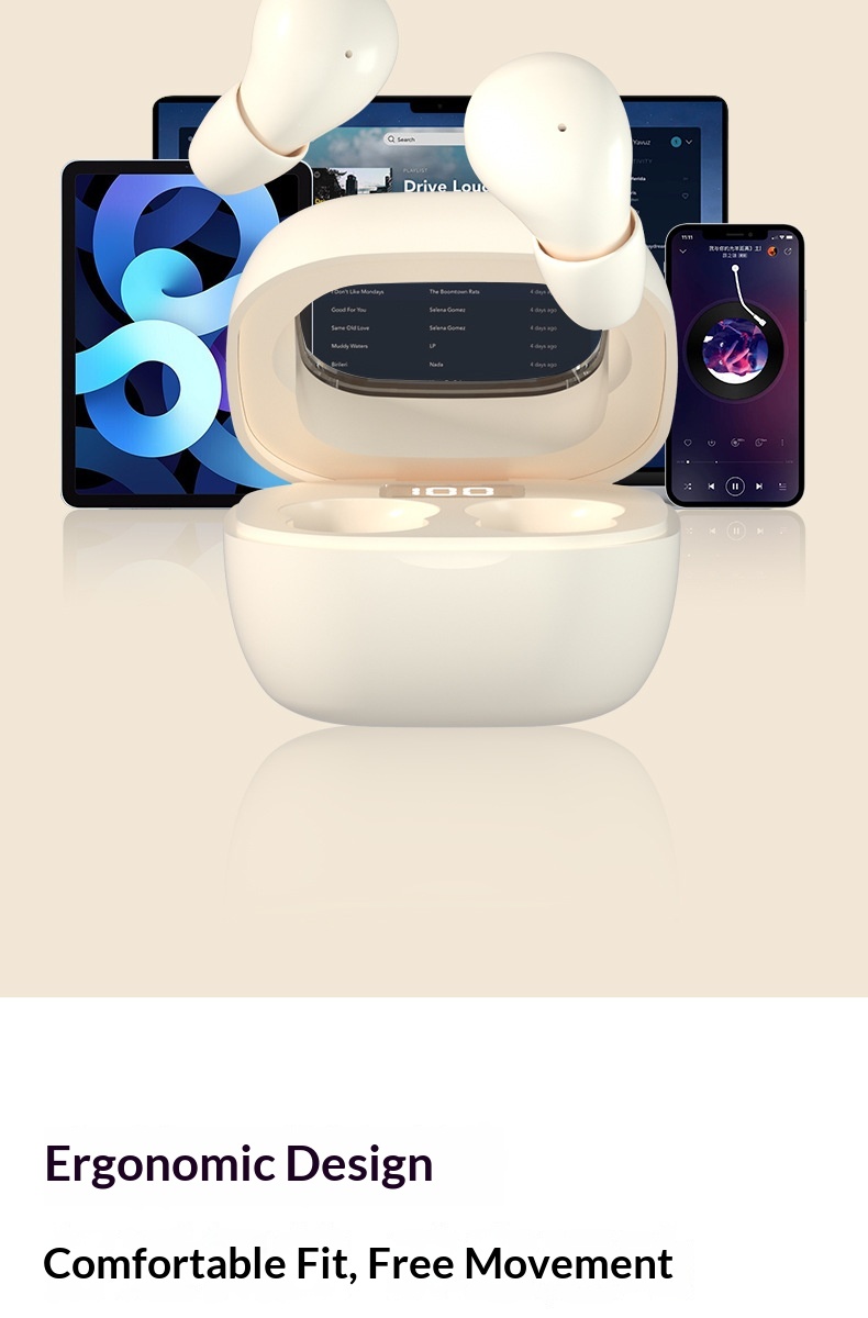 New Mini Bluetooth Earbuds With Digital Display, Noise Cancelling, In-Ear Style, Side Sleeping, Comfortable Wear,_voghion.com