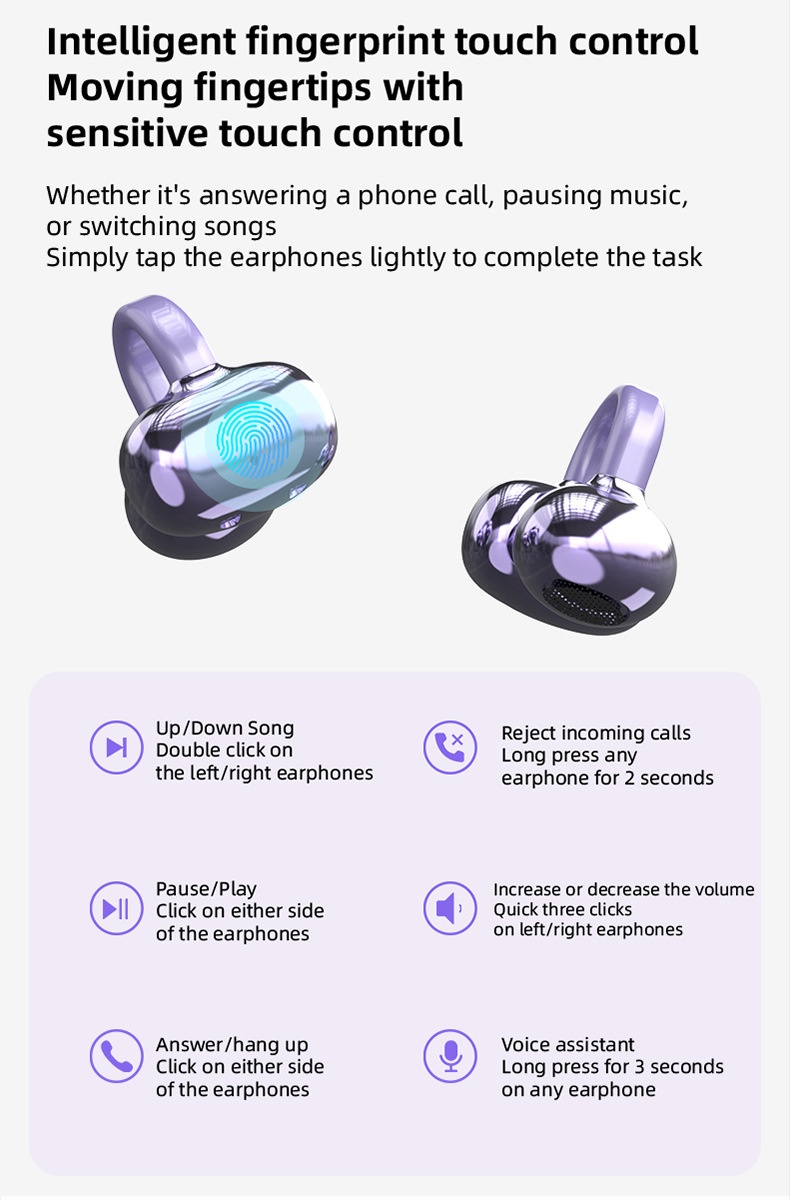 Wireless Bluetooth Ear Clip Headphones With Noise Cancellation_voghion.com