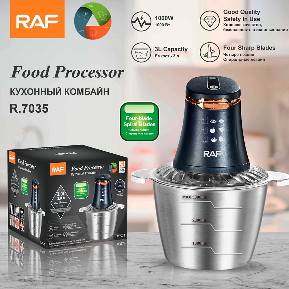 RAF EU Standard Cross-Border Multifunctional Grinder Household Electric Mincer Stainless Steel Meat Chopper 3L_voghion.com