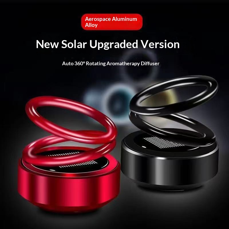 Cross-Border Aromatherapy Decoration Solar-Powered Rotating Ornament Double Ring Floating Creative Car Interior_voghion.com